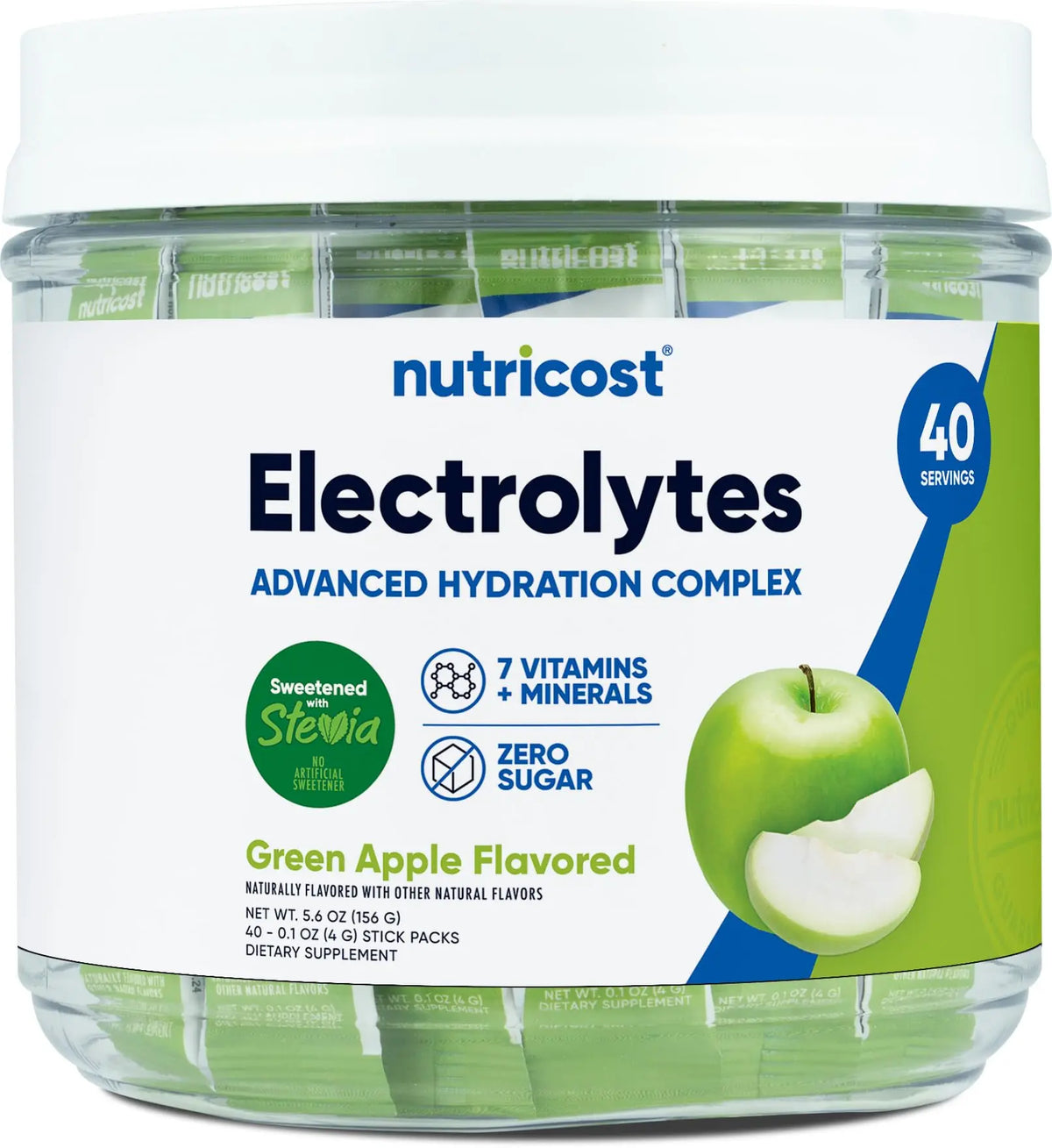 Nutricost Electrolytes Complex, Green Apple Flavored, 40 Stickpacks - Advanced Hydration Complex