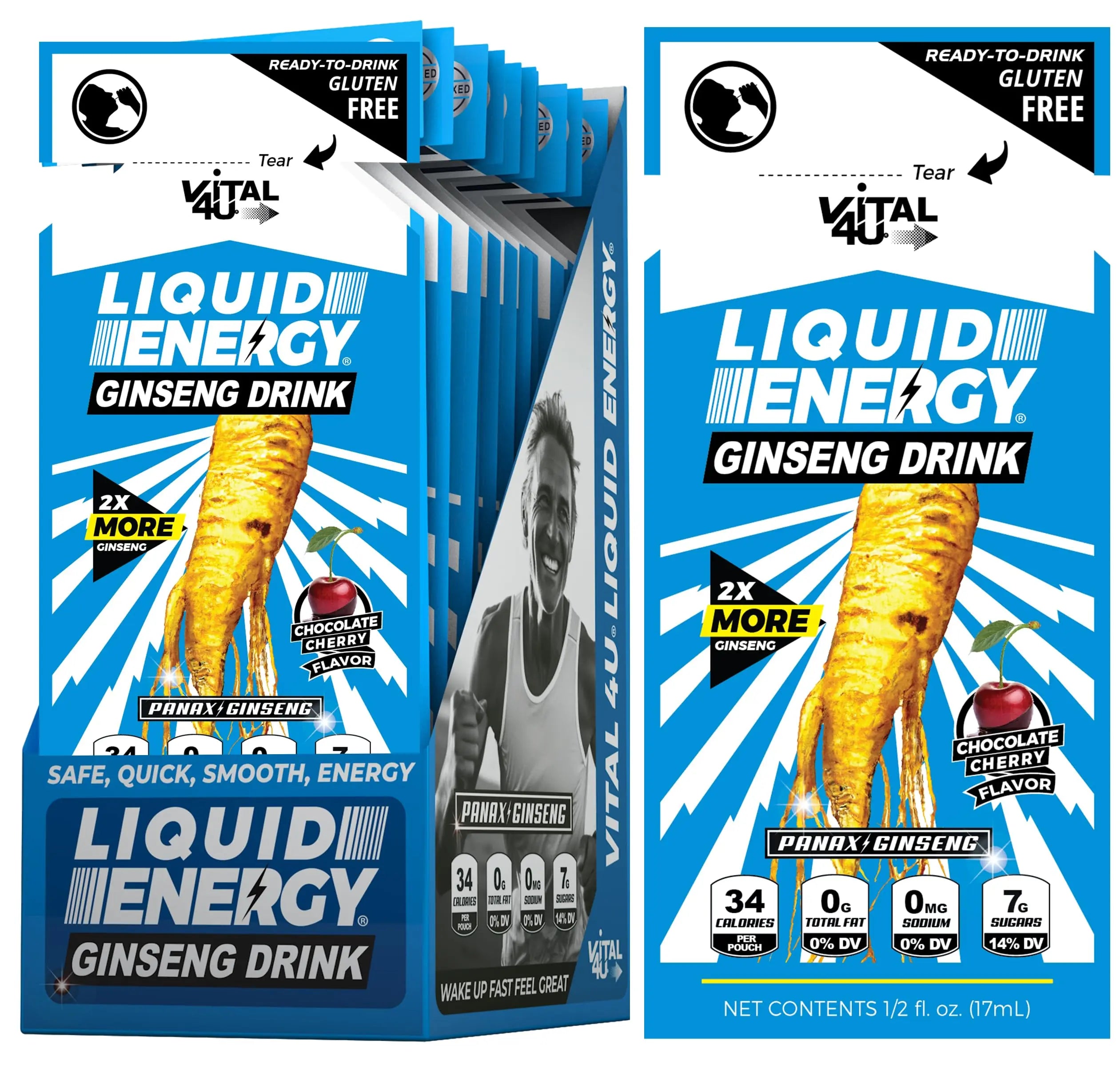 VITAL 4U Liquid Energy Shot - Coffee & Chocolate Cherry Combo Pack, Ginseng, B Vitamins, Naturally Sweetened, 24 ct
