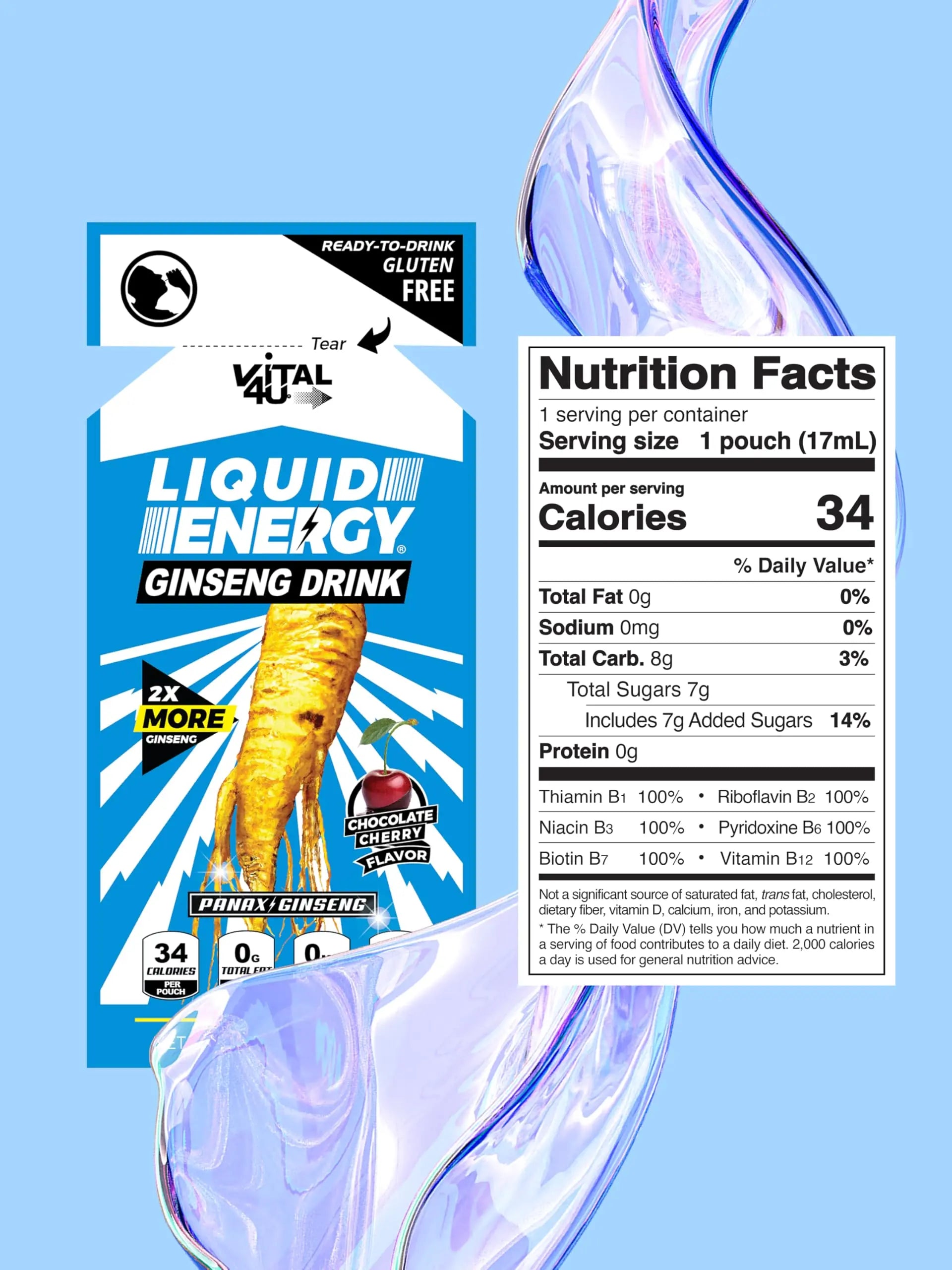 VITAL 4U Liquid Energy Shot - Coffee & Chocolate Cherry Combo Pack, Ginseng, B Vitamins, Naturally Sweetened, 24 ct